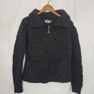Blarney Woolen Mills Medium cardigan Cable Knit Made In Ireland 100% Wool